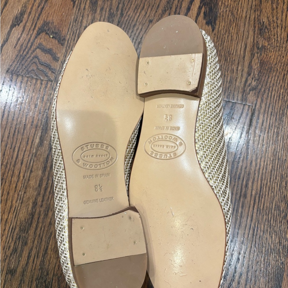 Stubbs & Wootton Woven Gold and Tan Loafers - Picture 3 of 3